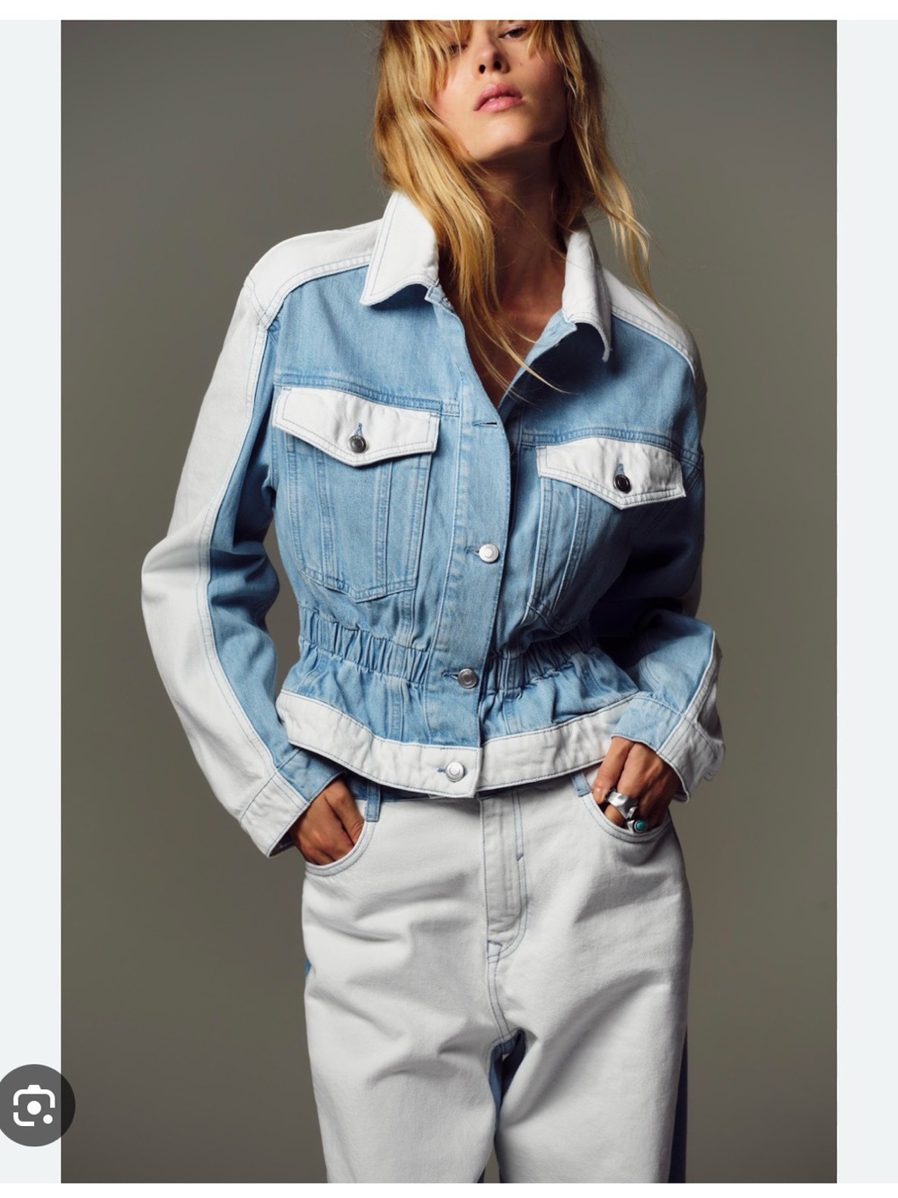 Zara Light Blue and White Two-Tone Denim Jacket with Tags